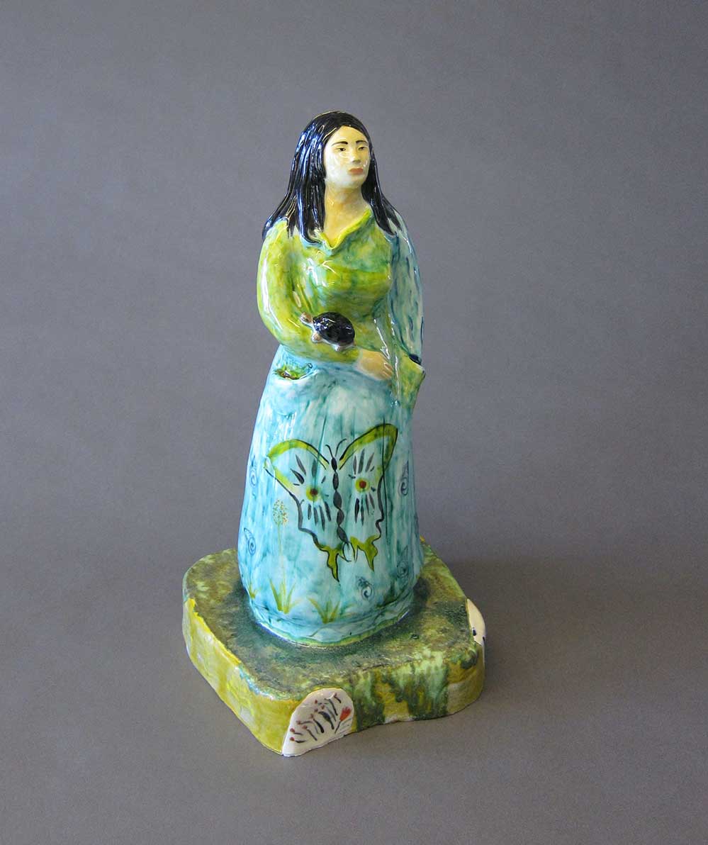 Diosa del Bosque front view, Ceramic mold Figure, 18”x 8”x6”, 2017