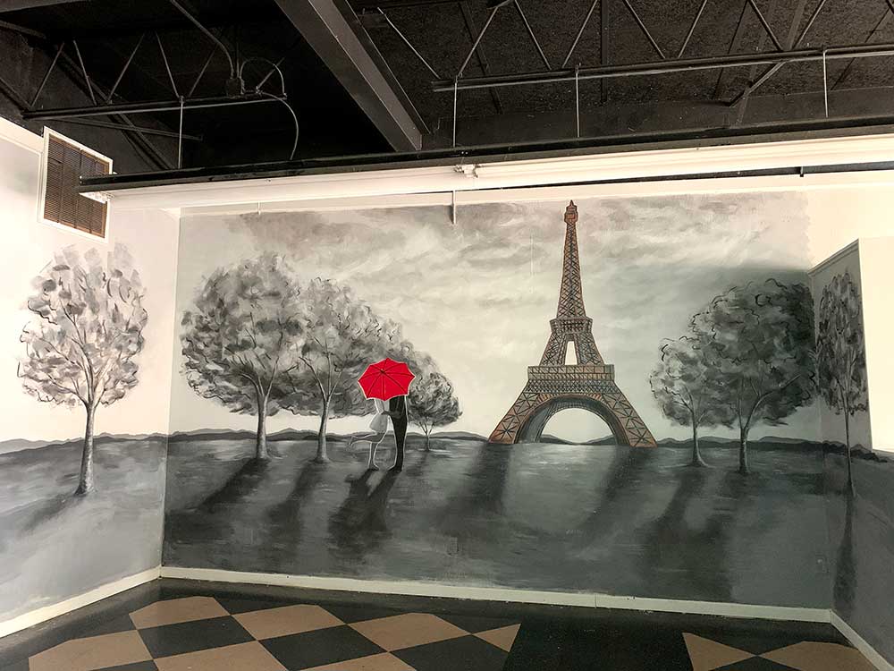 Eiffel Tower Summer, Acrylic on block wall, 10’x15’, 2019