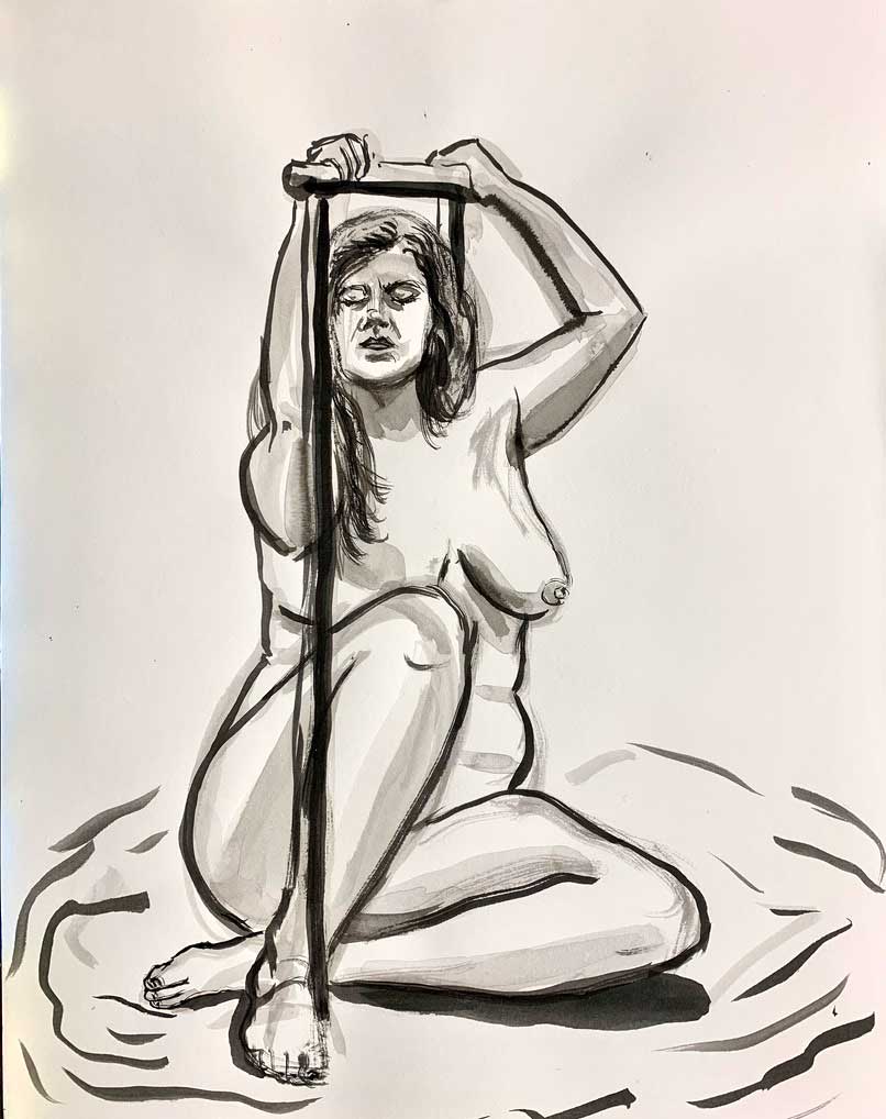Model and Barre, India Ink, 17”x14”, 2018