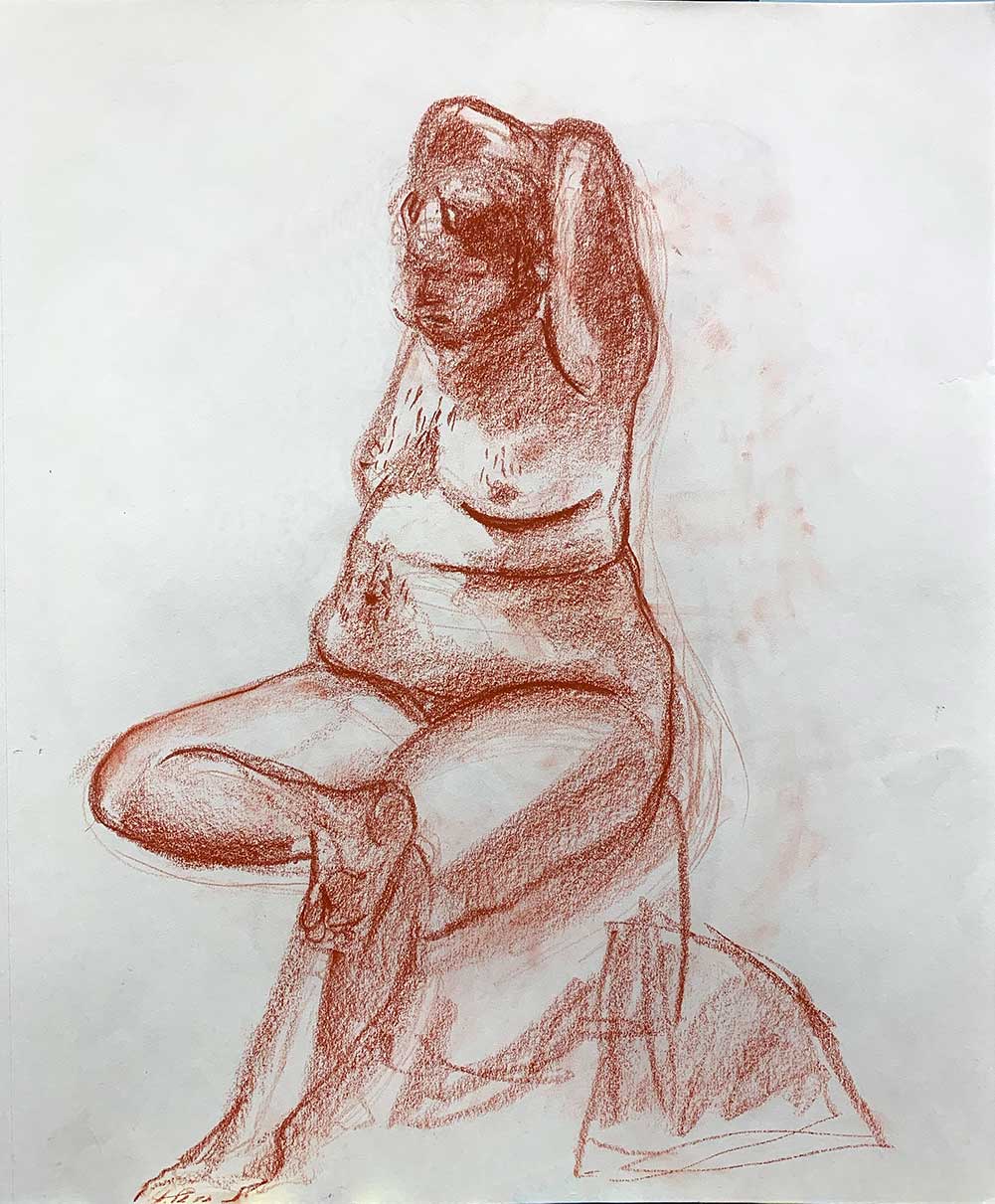Reaching Figure, Conté crayon pencil on paper, 17”x14”, 2018