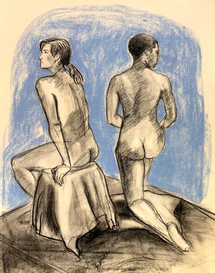 Two Figures, Charcoal and pastel, 18”x24”, 2016